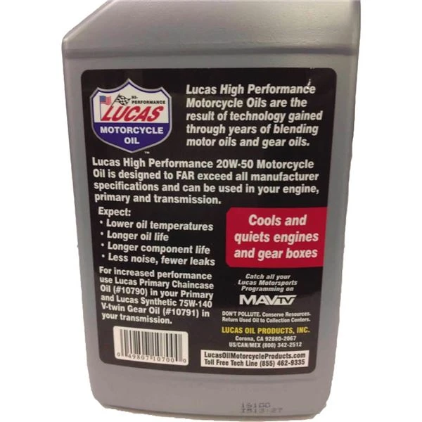 Lucas Oil High Performance 20W50 Motorcycle Oil 4 Lucas Oil High Performance 20W50 Motorcycle Oil - Image 2